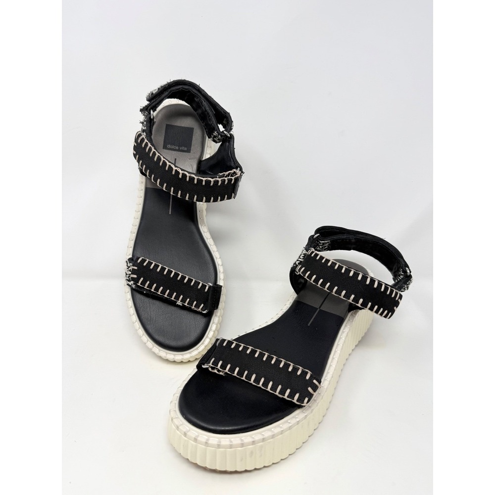 Dolce Vita Debra Womens Black Contrast Stitch Platform Sandals Flatform Size 9.5